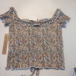 Almost Famous Boho  Ruched Colorful Ruffled Women's Top Large New